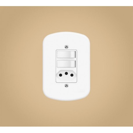 2 INTERRUPTORES SIMPLES E 1 TOMADA 2P+T COM PLACA 10A/250V SERIE BLANC FAME