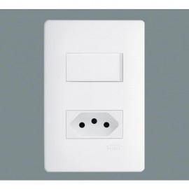 INTERRUPTOR SIMPLES E TOMADA 2P+T 10A/250V DISTANCIADAS COM PLACA E SUPORTE SERIE HABITAT FAME