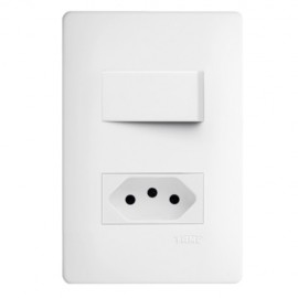 INTERRUPTOR SIMPLES E TOMADA 2P+T 20A/250V DISTANCIADAS COM PLACA E SUPORTE SERIE HABITAT FAME
