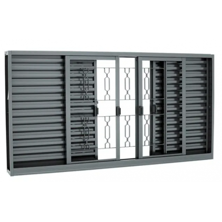 JANELA VENEZIANA EM AÇO COM GRADE ELO JVSGE SILENTFORT 6 FOLHAS 120X200X14 SASAZAKI