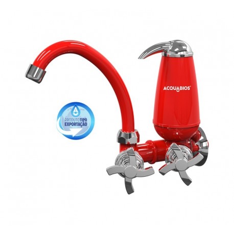 TORNEIRA COM FILTRO PAREDE 1/4 VOLTA BICA MÓVEL QUADRISETA VERMELHA ACQUABIOS