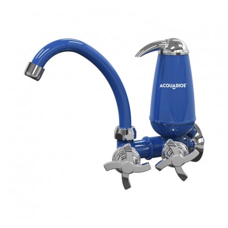 TORNEIRA COM FILTRO PAREDE 1/4 VOLTA BICA MÓVEL QUADRISETA AZUL ACQUABIOS