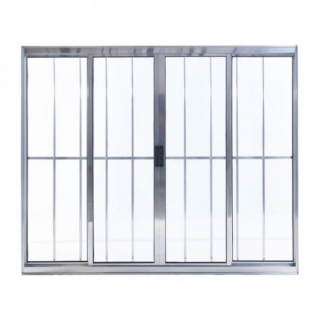 VITRÔ DE CORRER 100X200 4 FOLHAS E GRADE ALUMINIO BRILHANTE ALIANCE