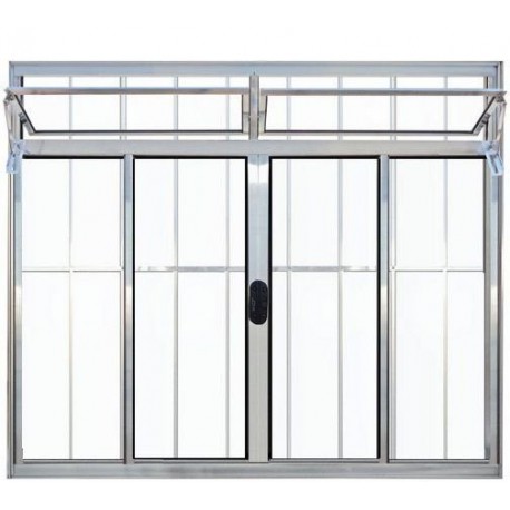 VITRÔ DE CORRER 100X120 4 FOLHAS BANDEIRA E GRADE ALUMINIO BRILHANTE ALIANCE